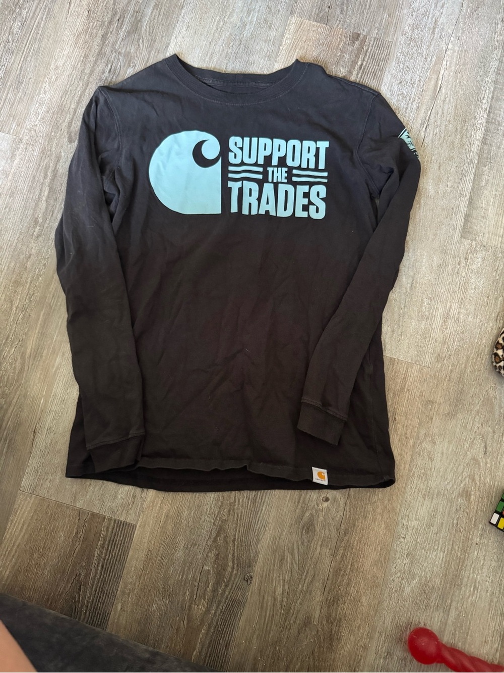 Carhartt Black Tee with White Logo and Light Blue Accent